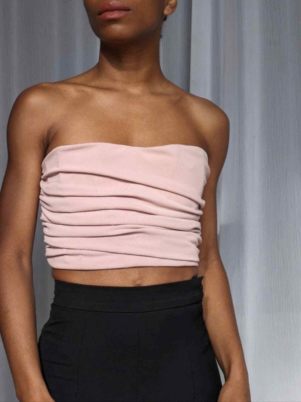Zara Ruched Strapless Crop Top - Light Pink